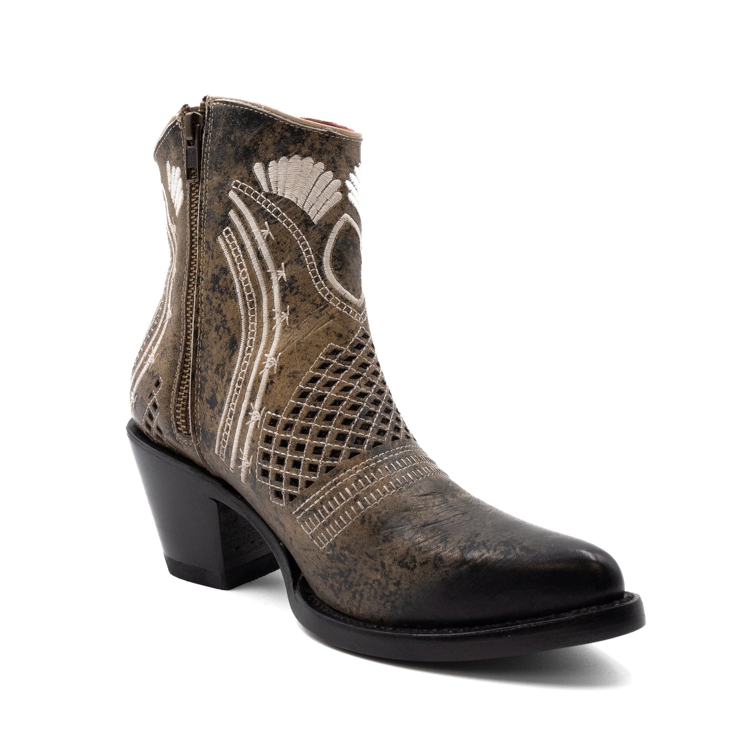 Botas Ferrini Savannah de piel para mujer, hechas a mano, con punta recortada, color musgo