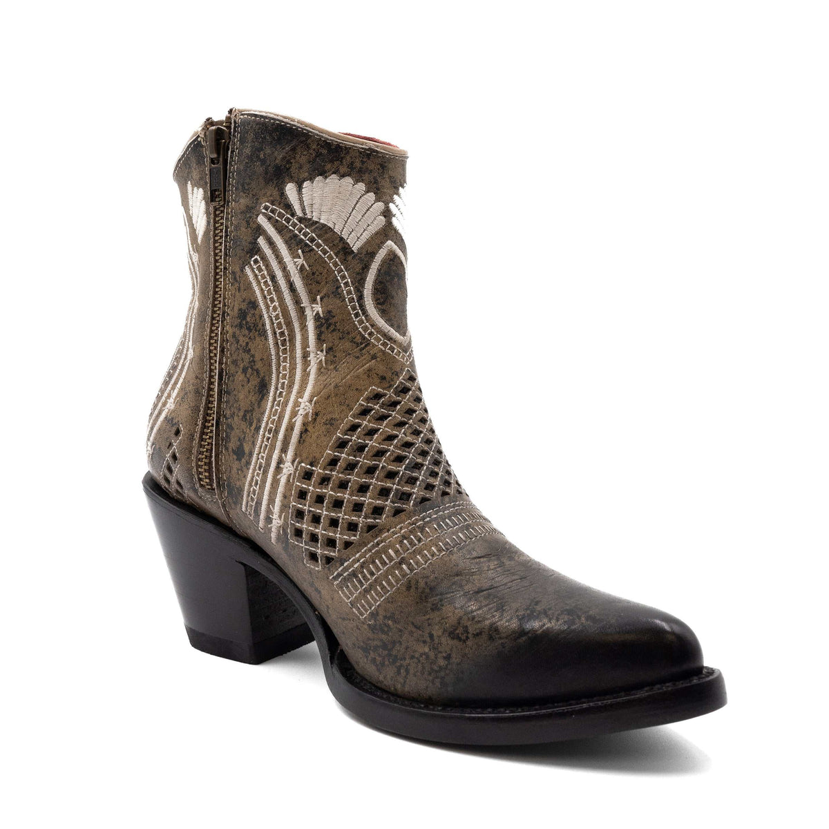 Women's Ferrini Savannah Moss leather boots handcrafted round toe with 3" cowboy heel