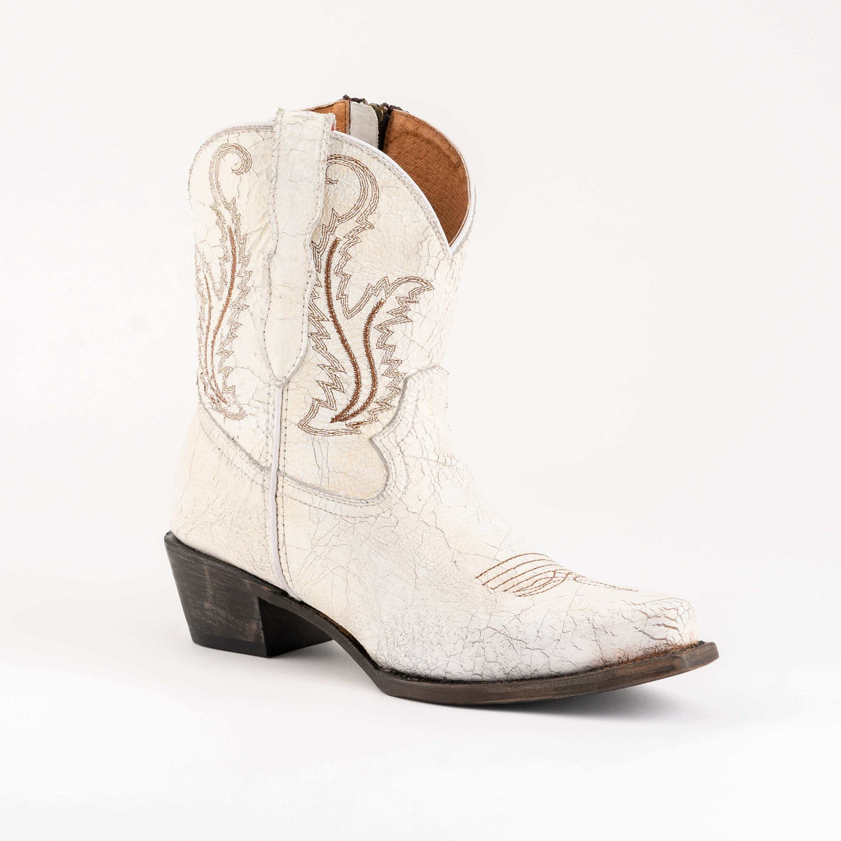 Women's Ferrini Molly Leather Booties in white, handcrafted full grain leather with 8" shaft and 2" heel