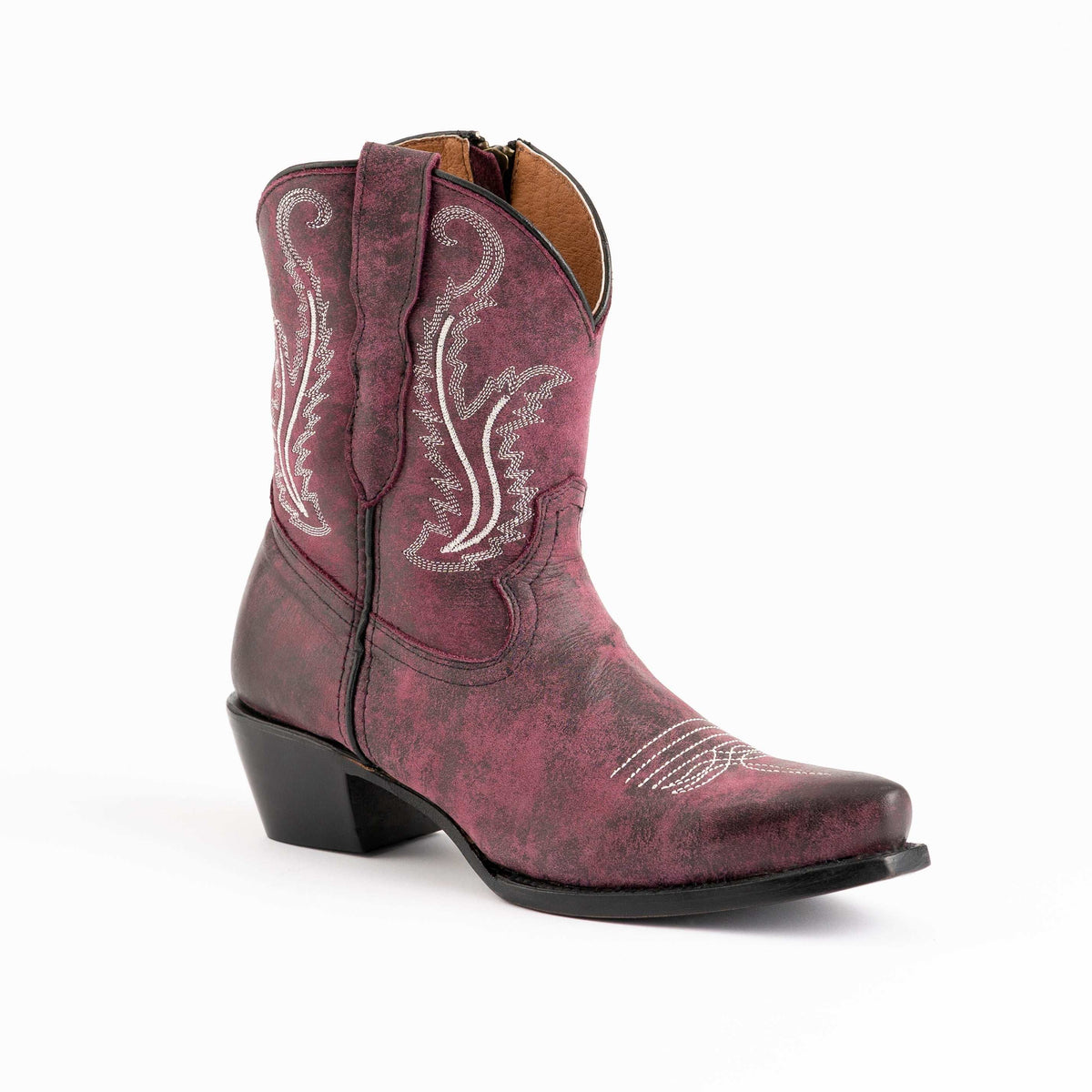 Purple Ferrini Molly leather booties with 8-inch shaft and 2-inch heel, handcrafted women's boots
