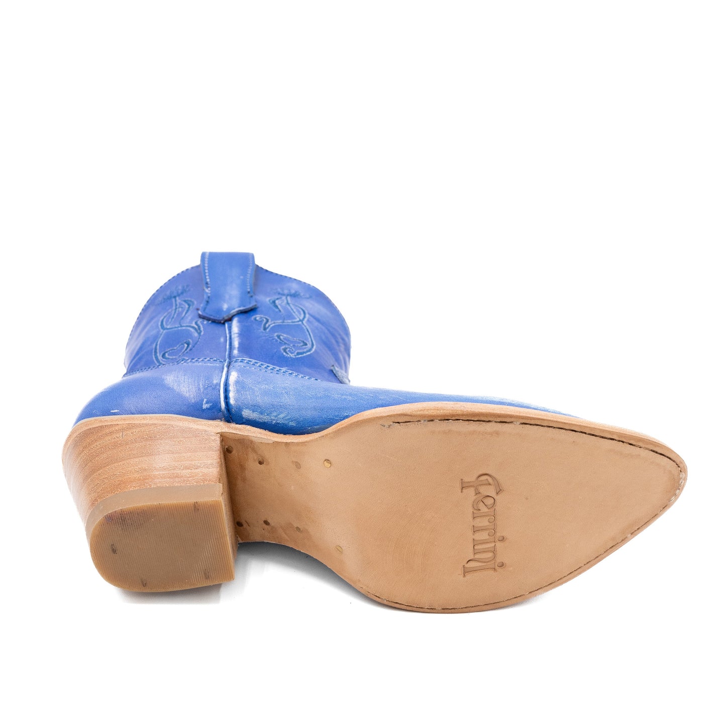 Botas de piel Ferrini Pixie para mujer, hechas a mano, con puntera en J, color azul eléctrico