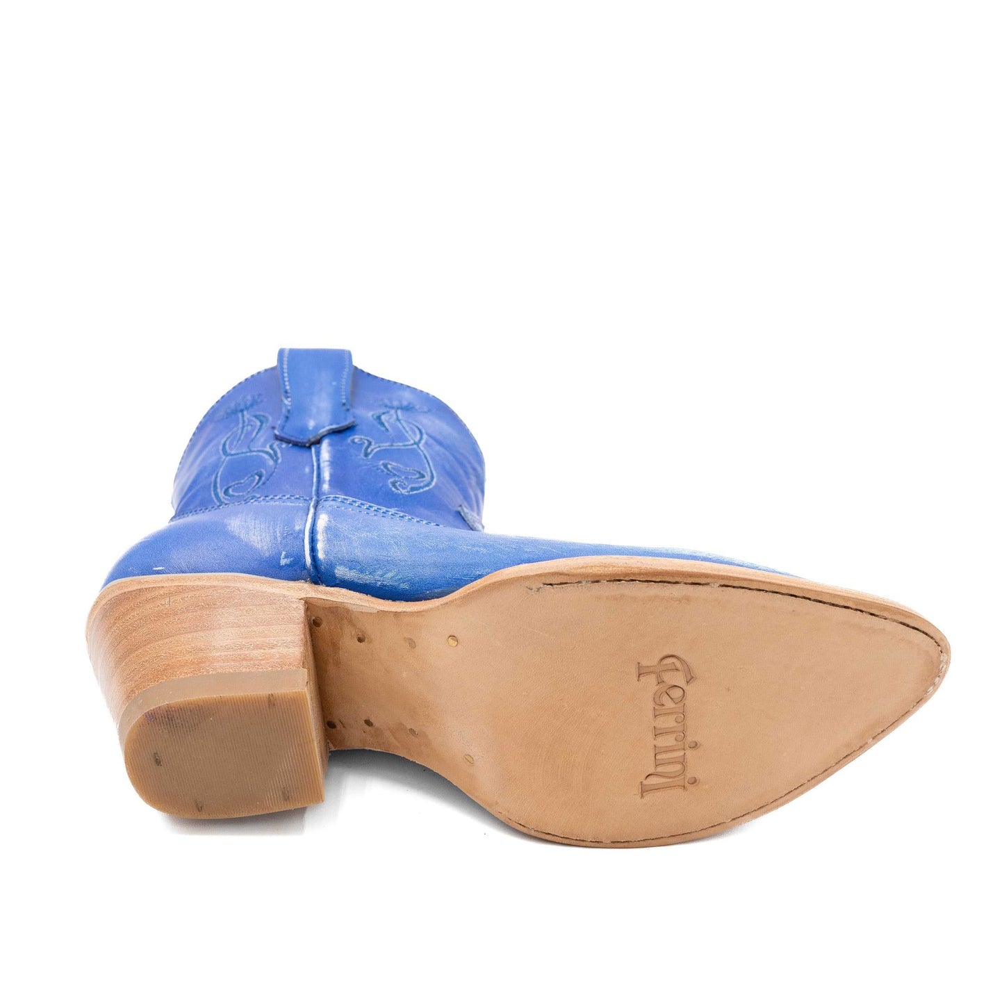 Botas de piel Ferrini Pixie para mujer, hechas a mano, con puntera en J, color azul eléctrico