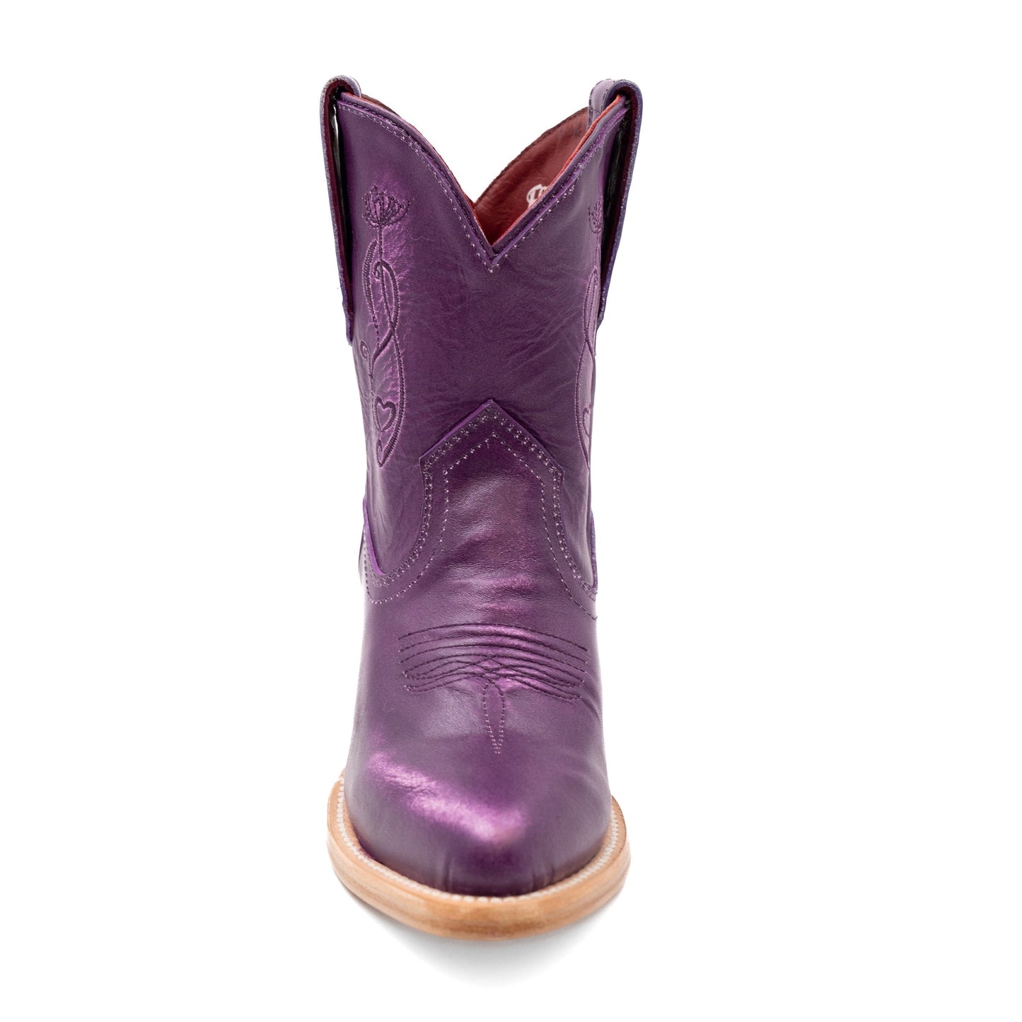 Botas de piel Ferrini Pixie para mujer, hechas a mano, con puntera en J, color morado