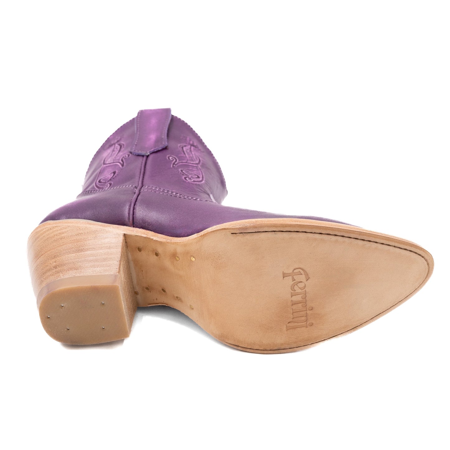 Botas de piel Ferrini Pixie para mujer, hechas a mano, con puntera en J, color morado
