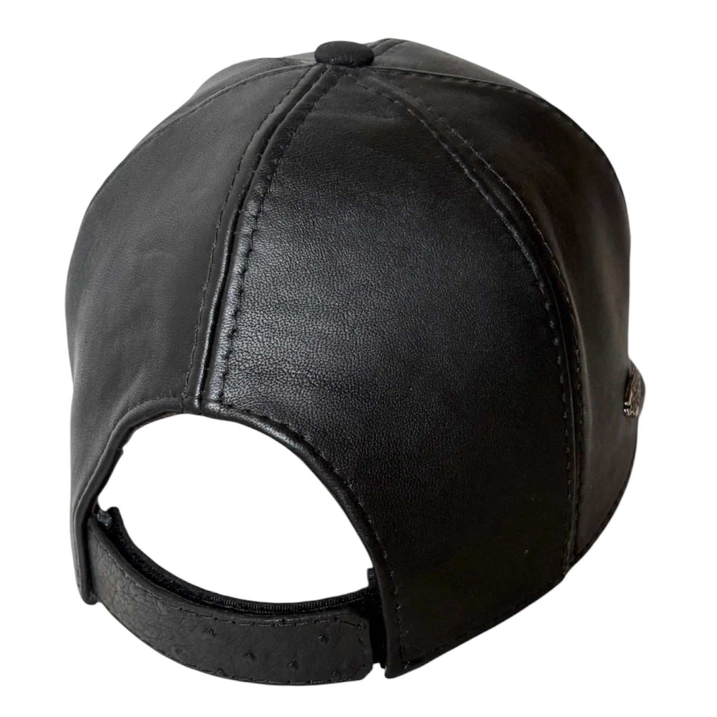 Gorra de raya negra con cierre ajustable, auténtica y hecha a mano.