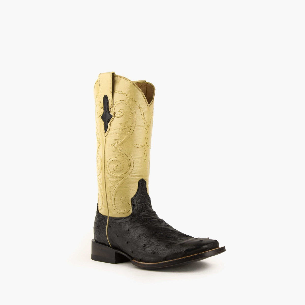 Black Ferrini Colt Full Quill Ostrich women's boots with square toe and block heel