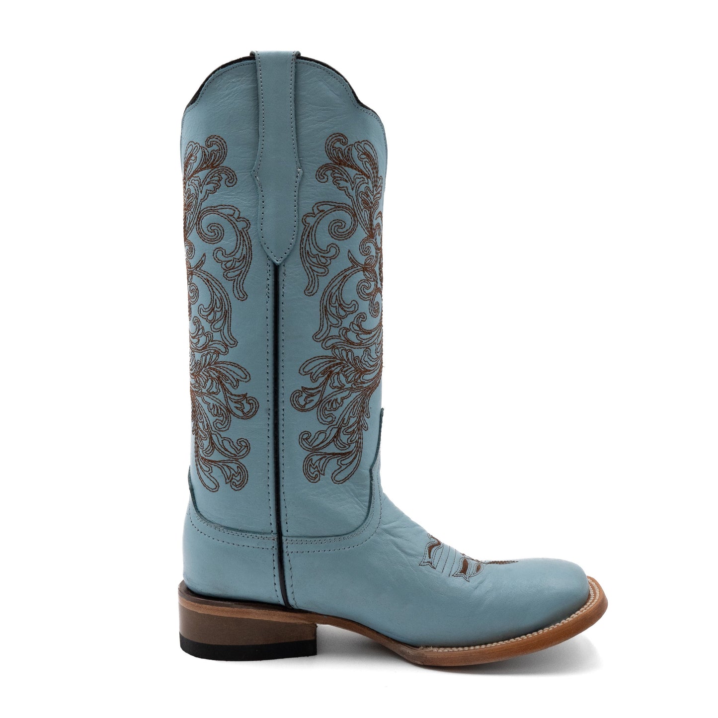 Botas de piel Ferrini Ella para mujer, hechas a mano, con punta cuadrada, color aguamarina