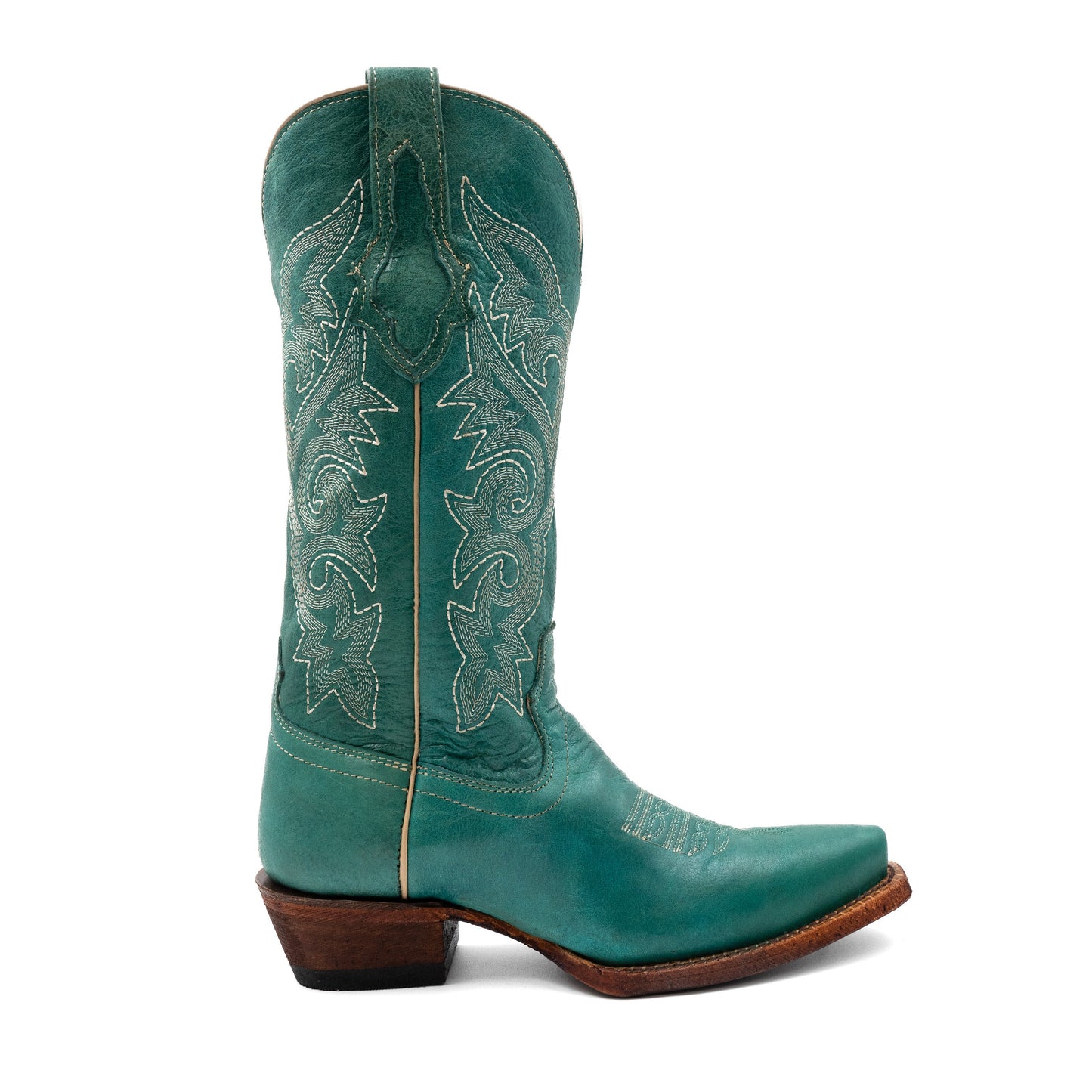 Botas Ferrini Mae de piel para mujer, hechas a mano, con punta recortada, color turquesa