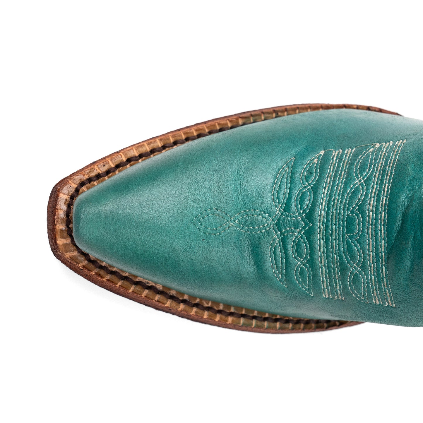 Botas Ferrini Mae de piel para mujer, hechas a mano, con punta recortada, color turquesa