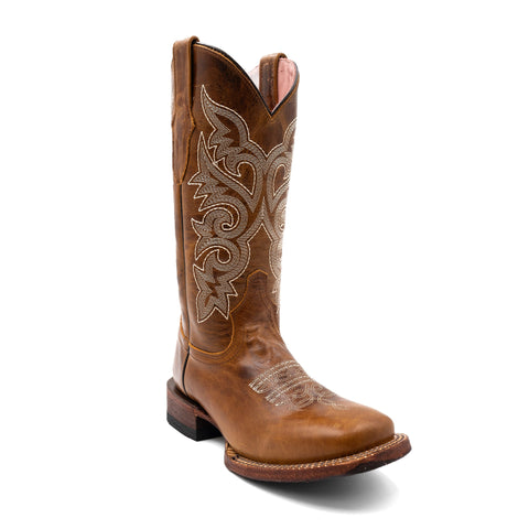 Botas Ferrini Mae de piel para mujer, hechas a mano, con punta cuadrada, color marrón