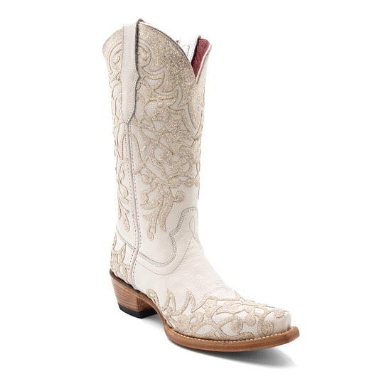 Women's Ferrini Starlight Leather Boots Handcrafted Snip Toe White