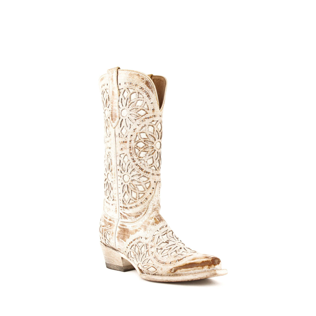 Women's Ferrini Mandala Leather Boots in Shabby Chic Brown with snipped toe and 1 1/2" cowboy heel