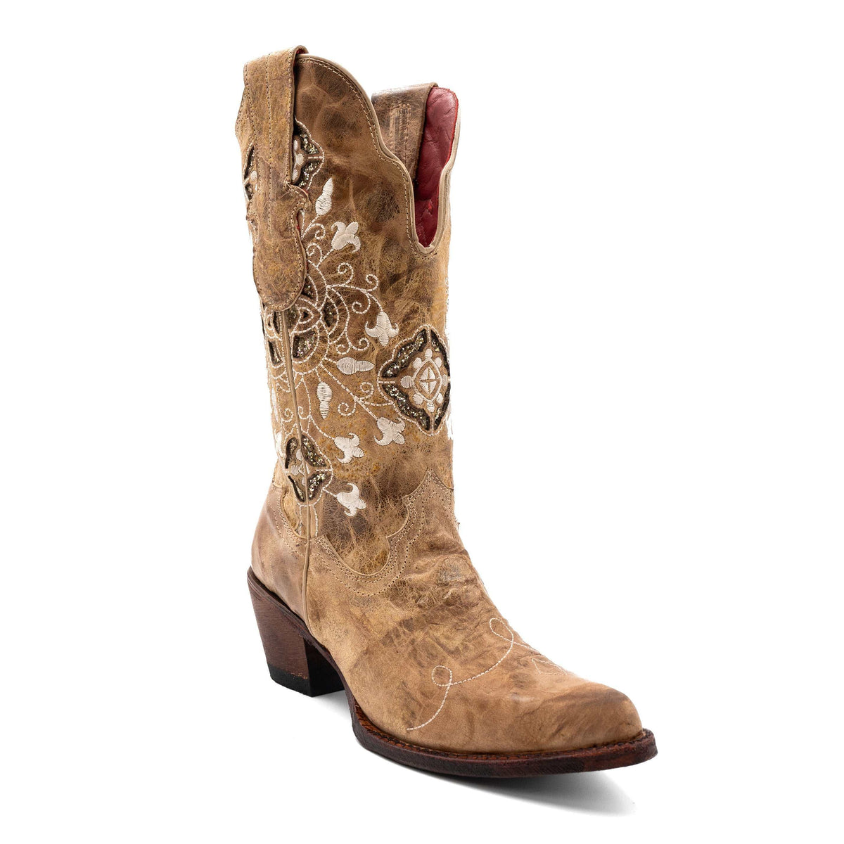 Women's Ferrini Empress Leather Boots in latte color with 13" height and snip toe design