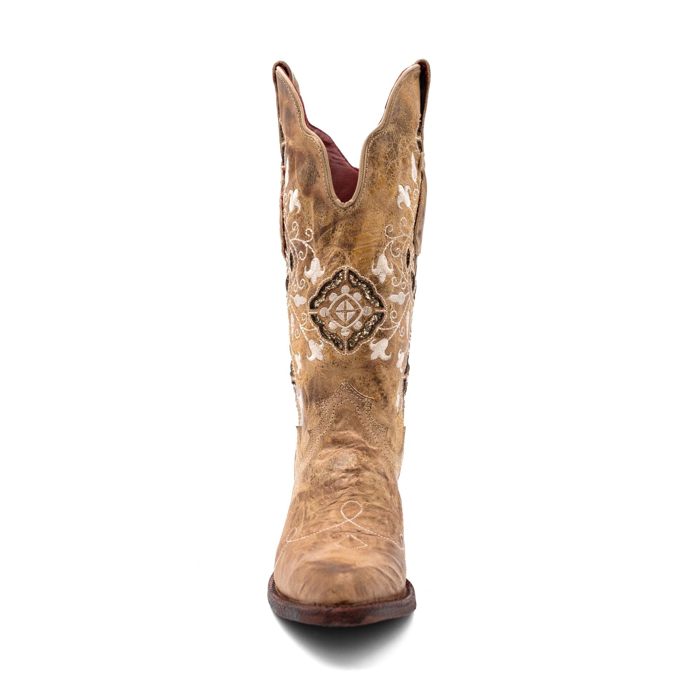 Women's Ferrini Empress Leather Boots Handcrafted Snip Toe Latte
