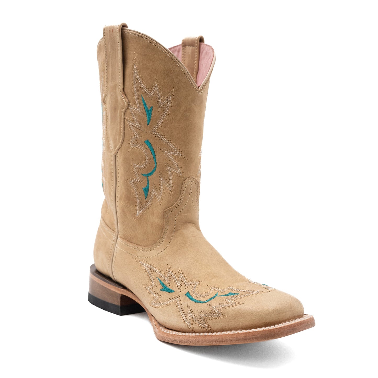 Botas de piel Ferrini Betsy para mujer, hechas a mano, con punta cuadrada, color tostado