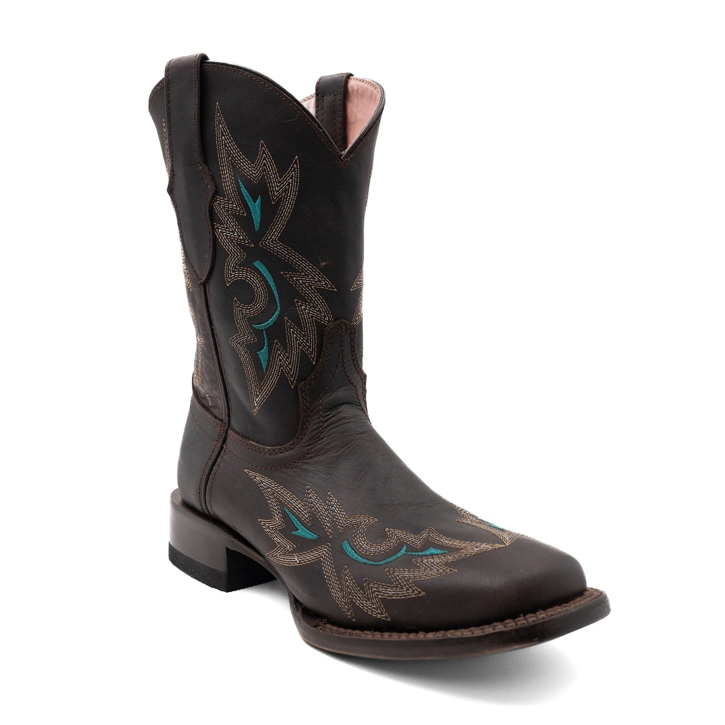 Botas de piel Ferrini Betsy para mujer, hechas a mano, con punta cuadrada, color chocolate