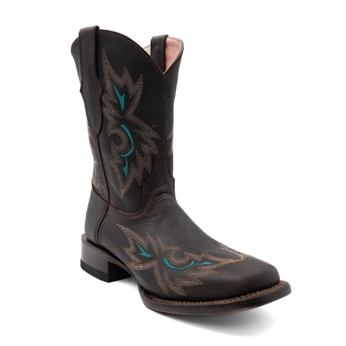Women's Ferrini Betsy Leather Boots Nicotine color handcrafted square toe 10" height 1.5" block heel