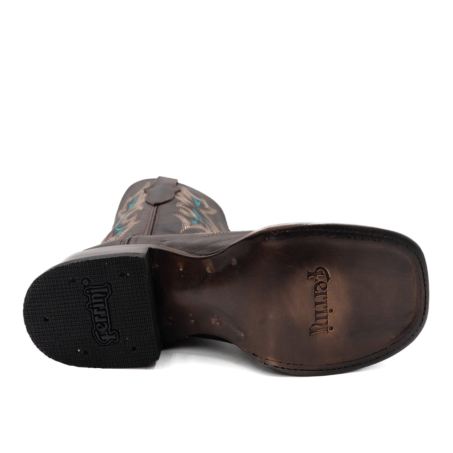 Botas de piel Ferrini Betsy para mujer, hechas a mano, con punta cuadrada, color chocolate