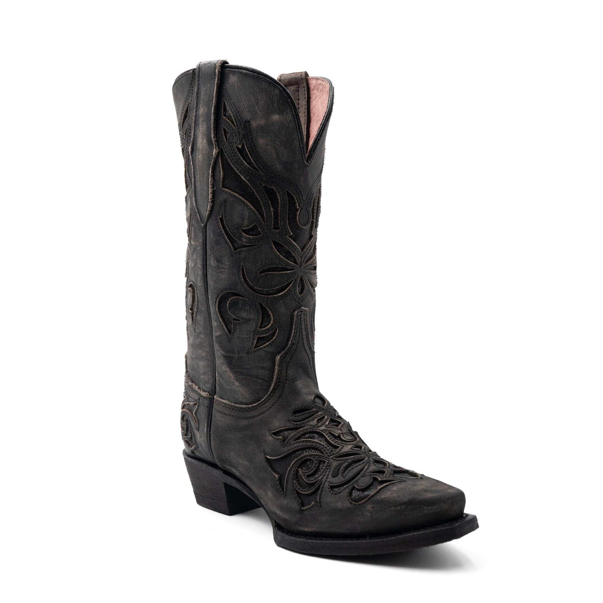Women's Ferrini Sasha Leather Boots charcoal snip toe 12" height handcrafted cowboy heel