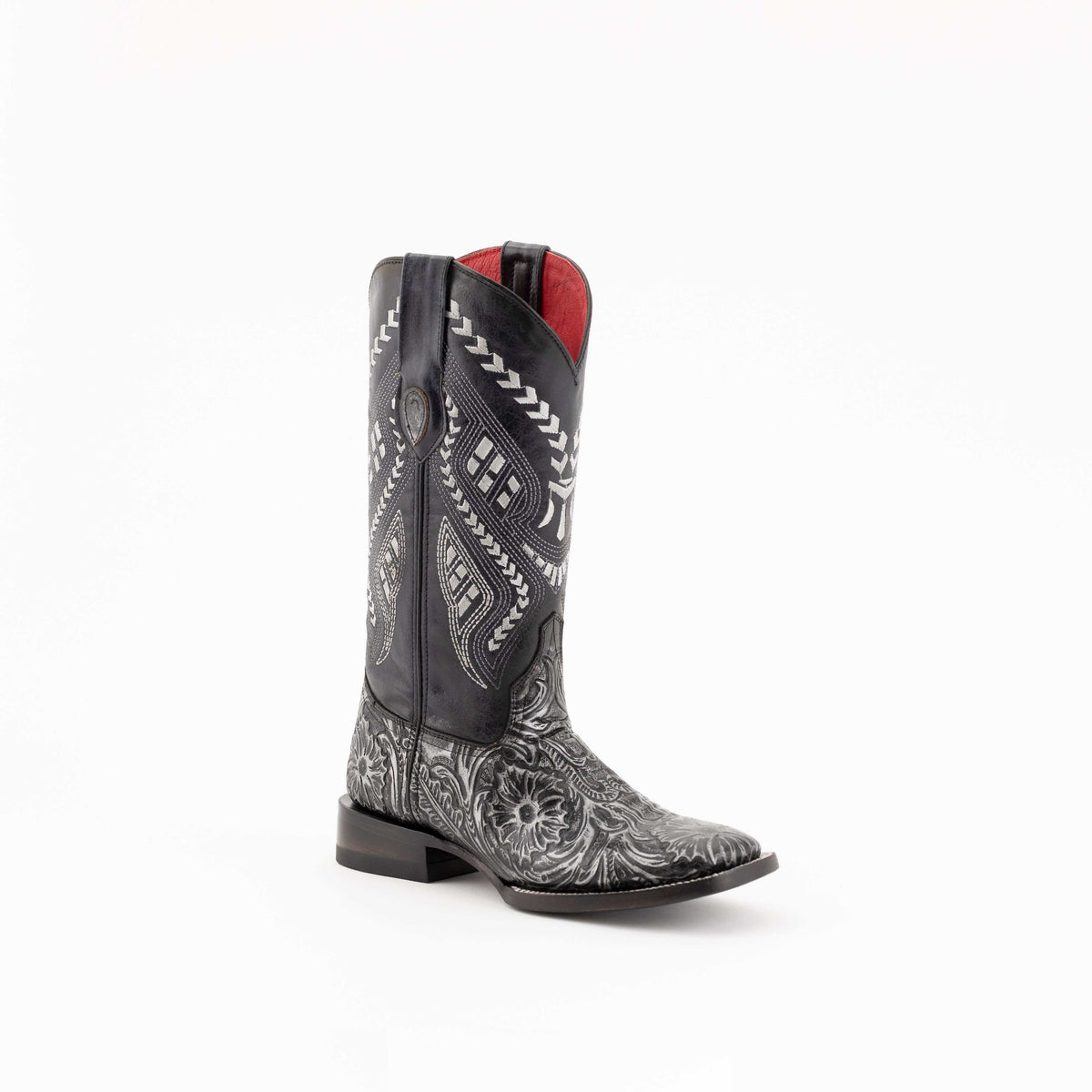Women's Ferrini Cleopatra black handcrafted leather boots with square toe and block heel