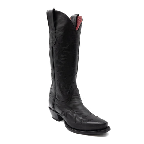 Botas de piel Ferrini Scarlett para mujer, hechas a mano, con punta recortada, color negro