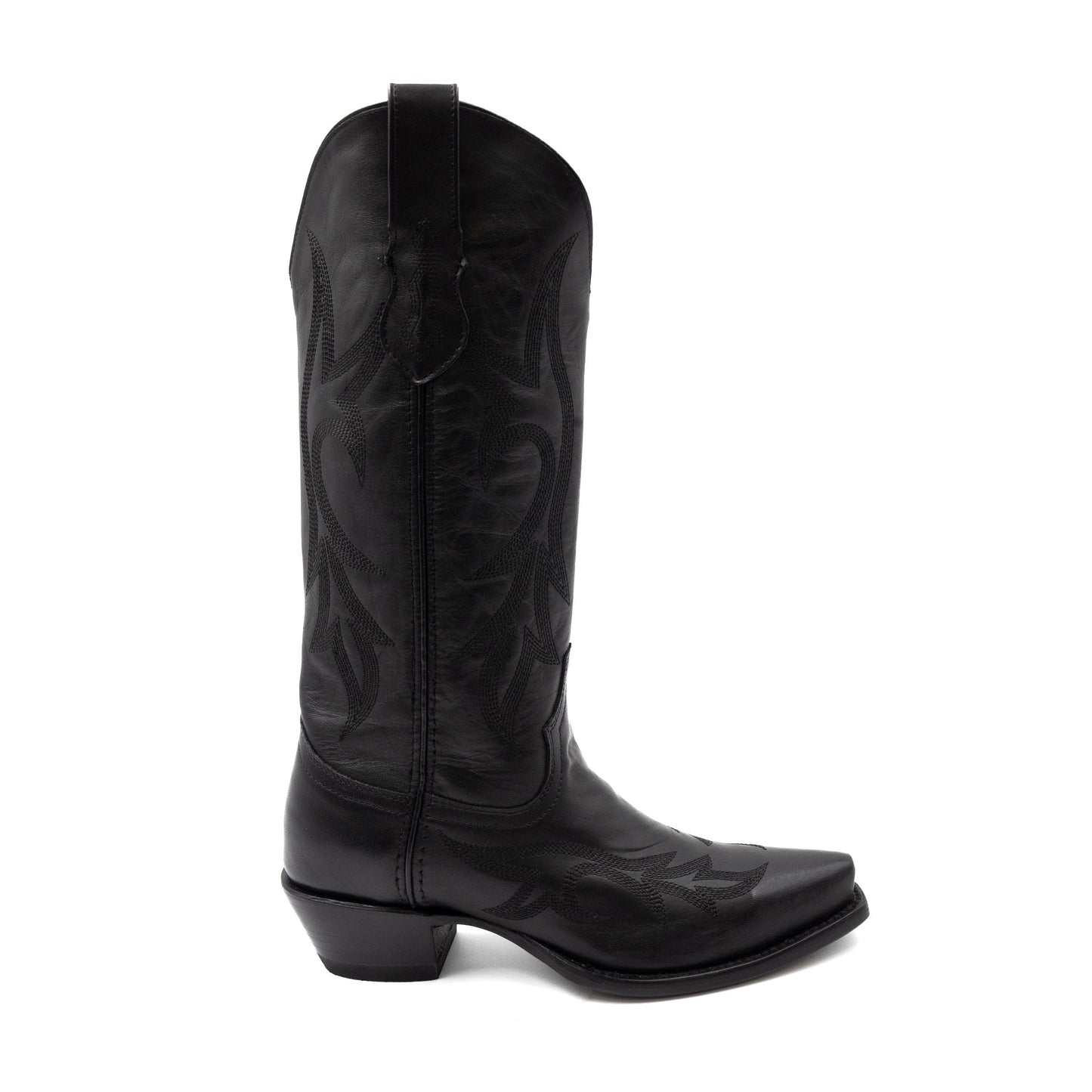 Botas de piel Ferrini Scarlett para mujer, hechas a mano, con punta recortada, color negro
