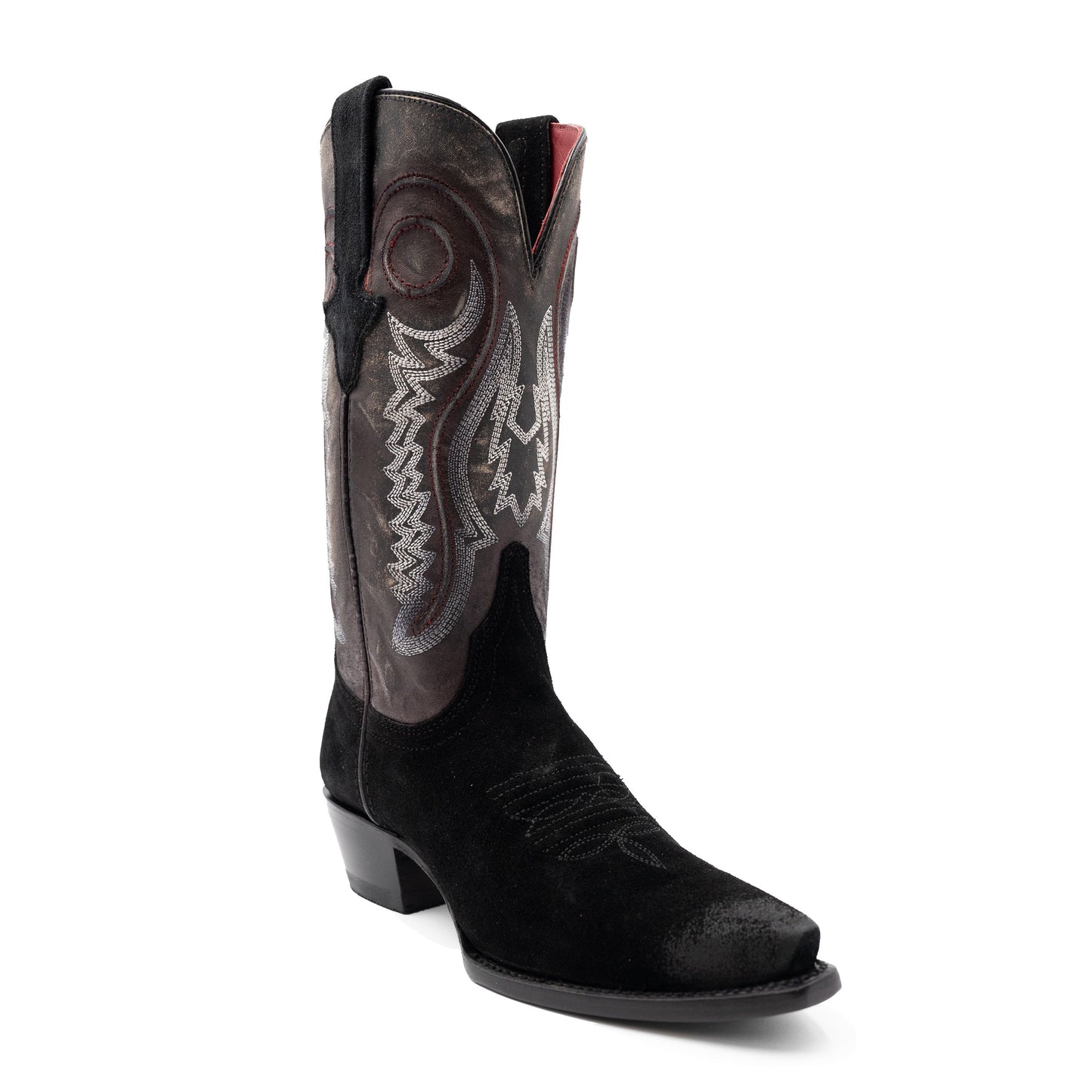 Botas Ferrini Roughrider de piel para mujer, hechas a mano, con puntera recortada, color negro