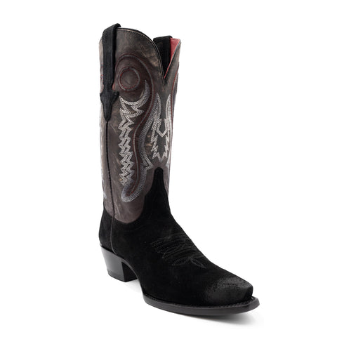Botas Ferrini Roughrider de piel para mujer, hechas a mano, con puntera recortada, color negro