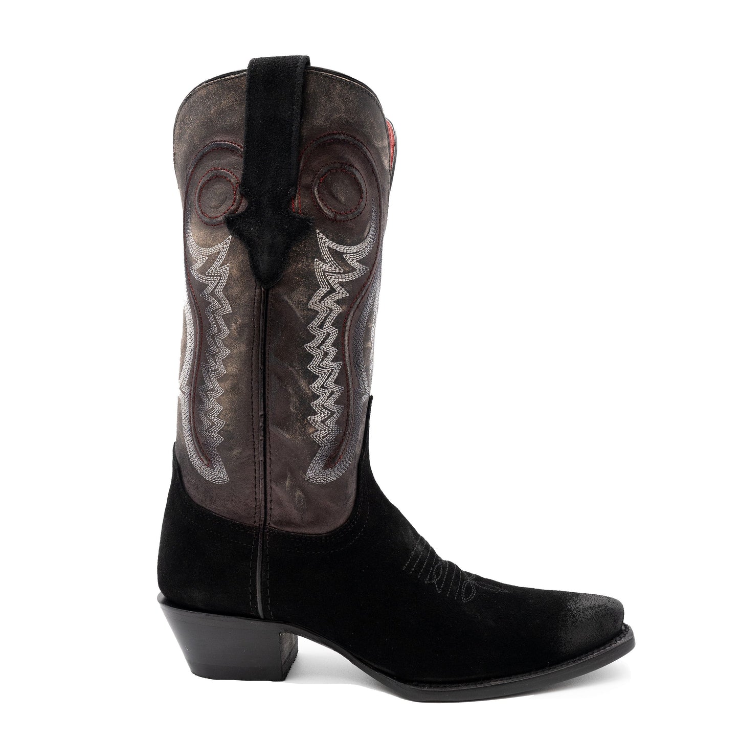 Botas Ferrini Roughrider de piel para mujer, hechas a mano, con puntera recortada, color negro