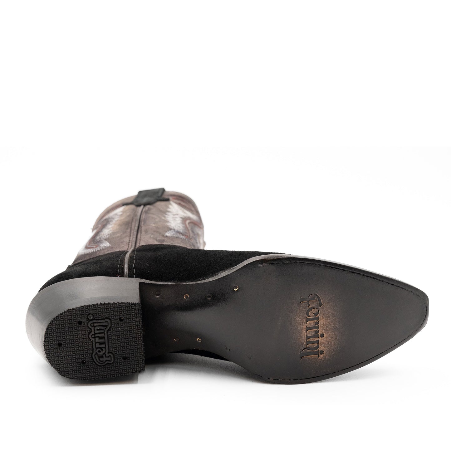 Botas Ferrini Roughrider de piel para mujer, hechas a mano, con puntera recortada, color negro