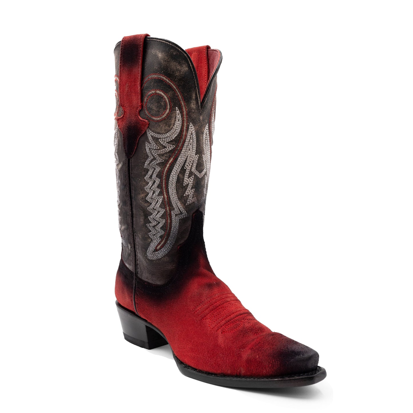 Botas de piel Ferrini Roughrider para mujer, hechas a mano, con punta recortada, color rojo