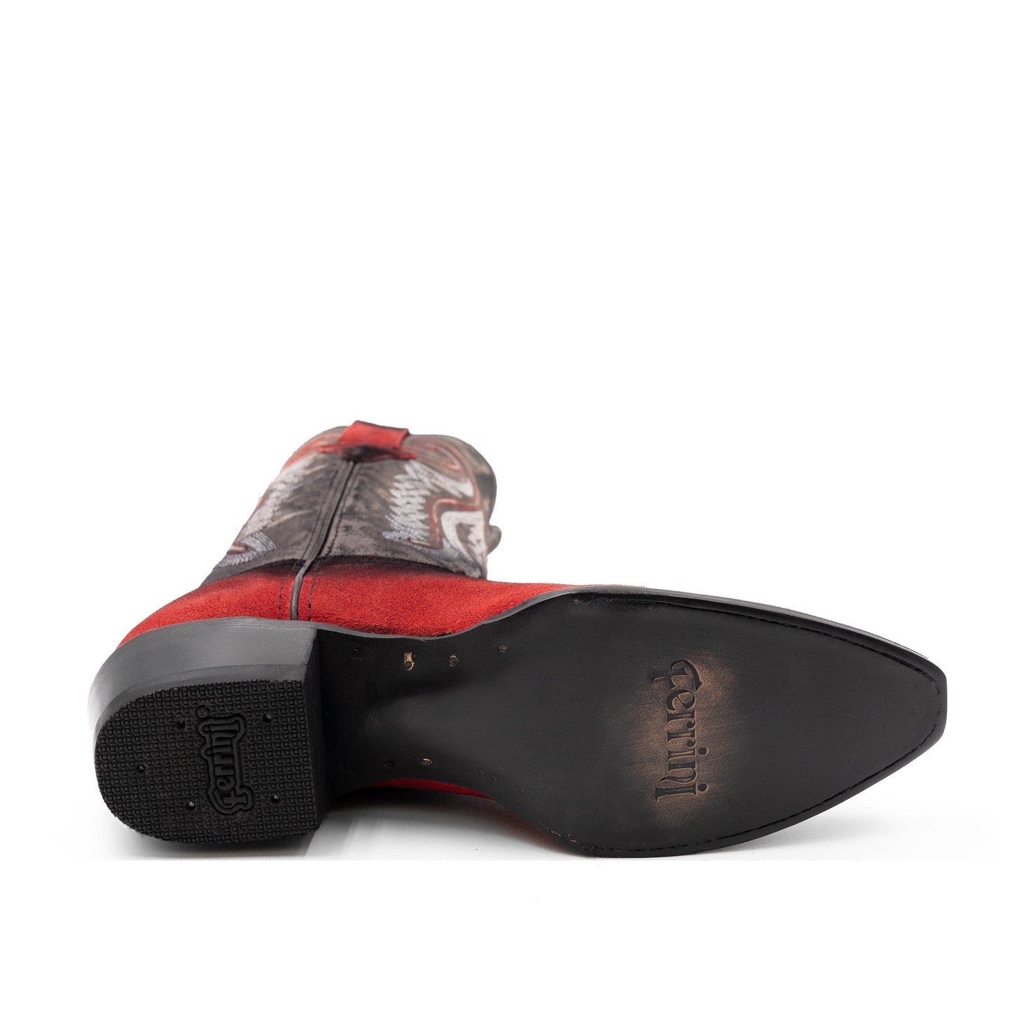 Botas de piel Ferrini Roughrider para mujer, hechas a mano, con punta recortada, color rojo