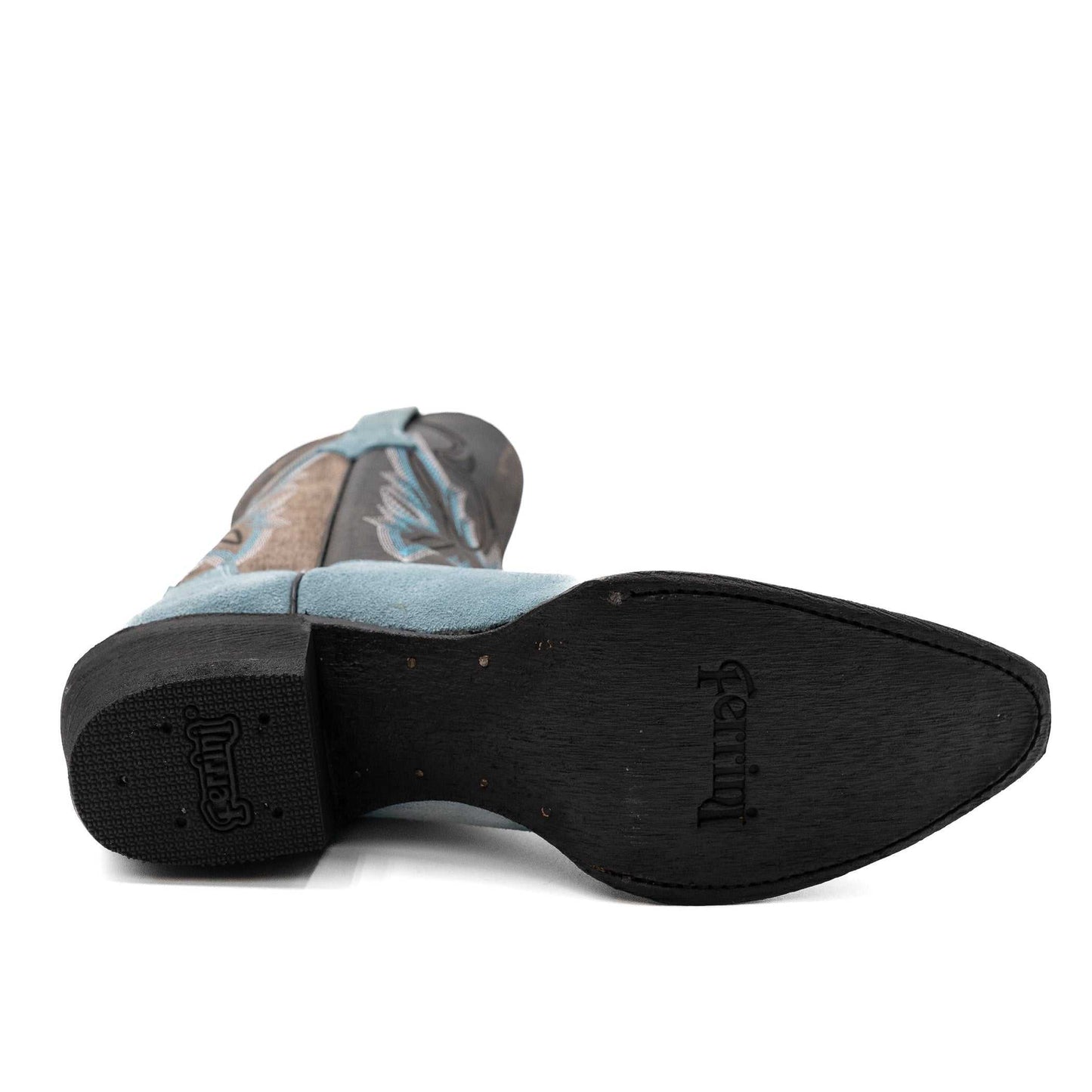 Botas Ferrini Holly de piel para mujer, hechas a mano, con punta recortada, color azul polvoriento