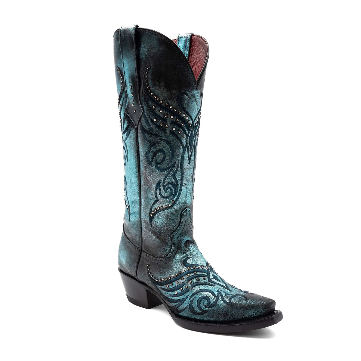 Women's Ferrini Masquerade Electric Blue Leather Snip Toe Boots with 2-inch heel and 14-inch height