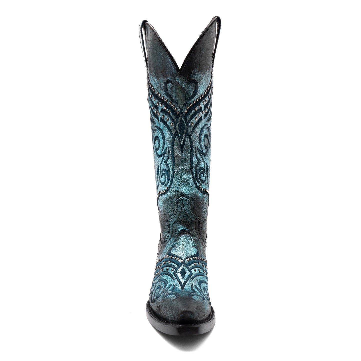 Botas Ferrini Masquerade de piel para mujer, hechas a mano, con punta recortada, color azul