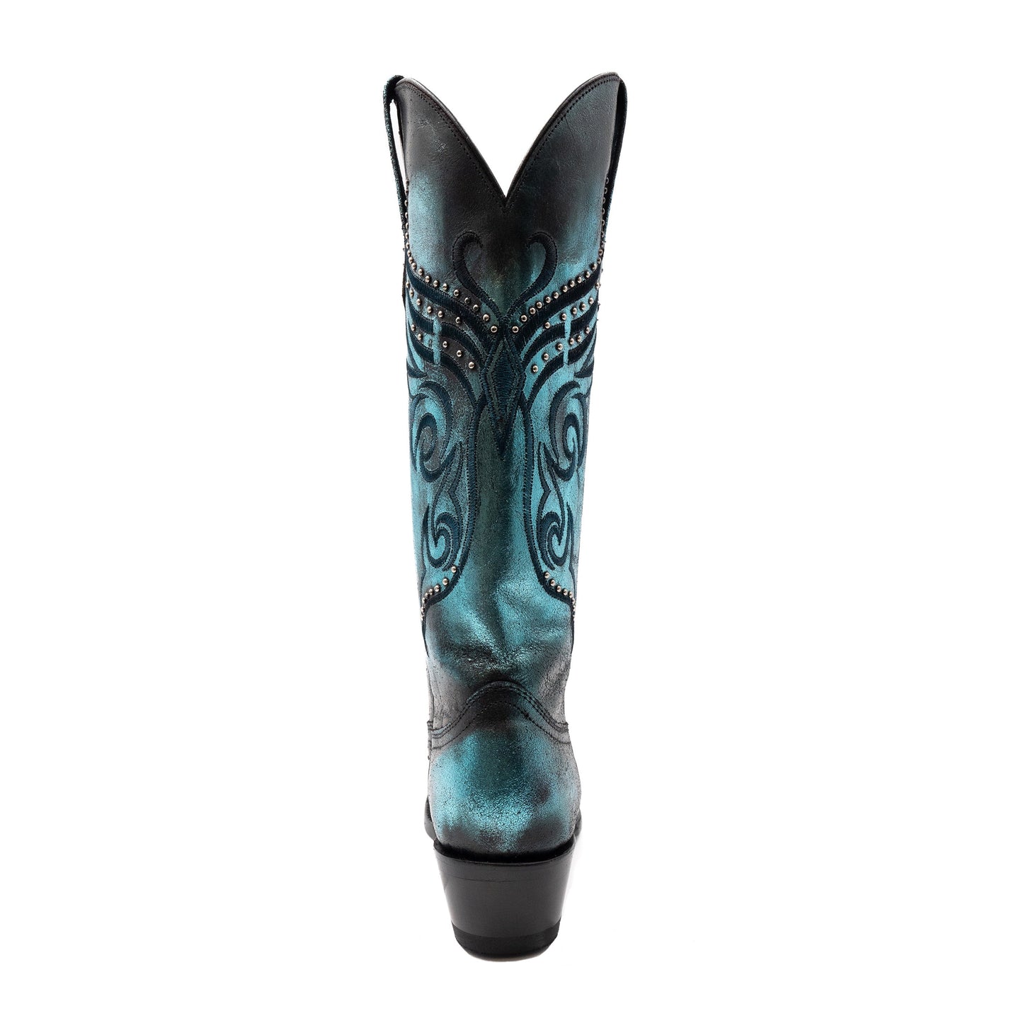 Botas Ferrini Masquerade de piel para mujer, hechas a mano, con punta recortada, color azul