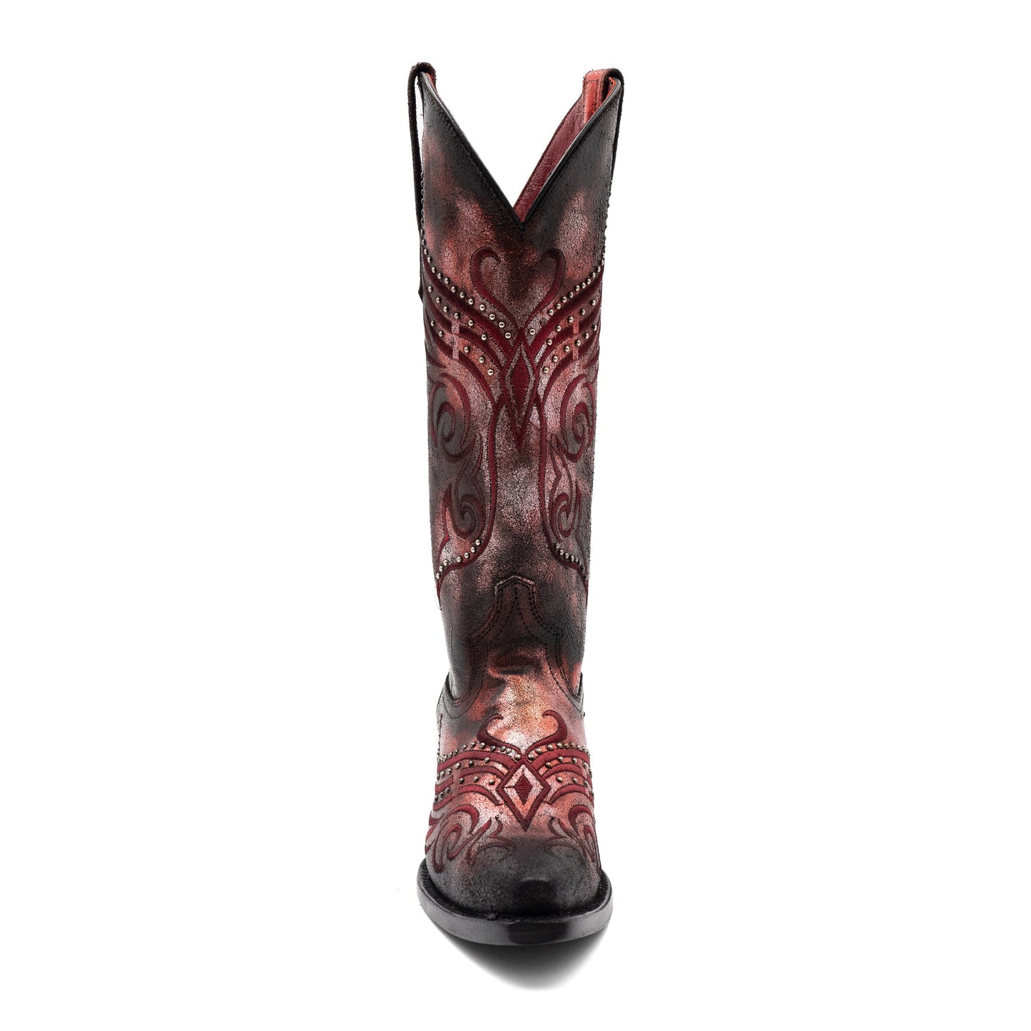 Botas de piel Ferrini Masquerade para mujer, hechas a mano, con punta recortada, color rojo