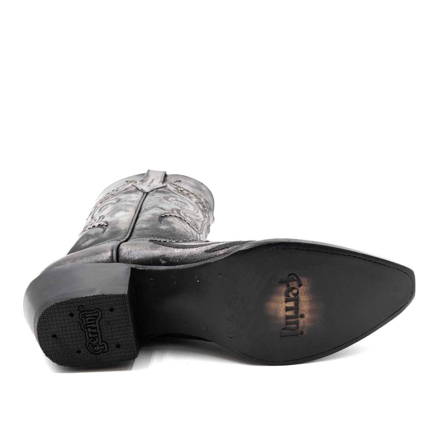 Botas de piel Ferrini Masquerade para mujer, hechas a mano, con punta recortada, color plata