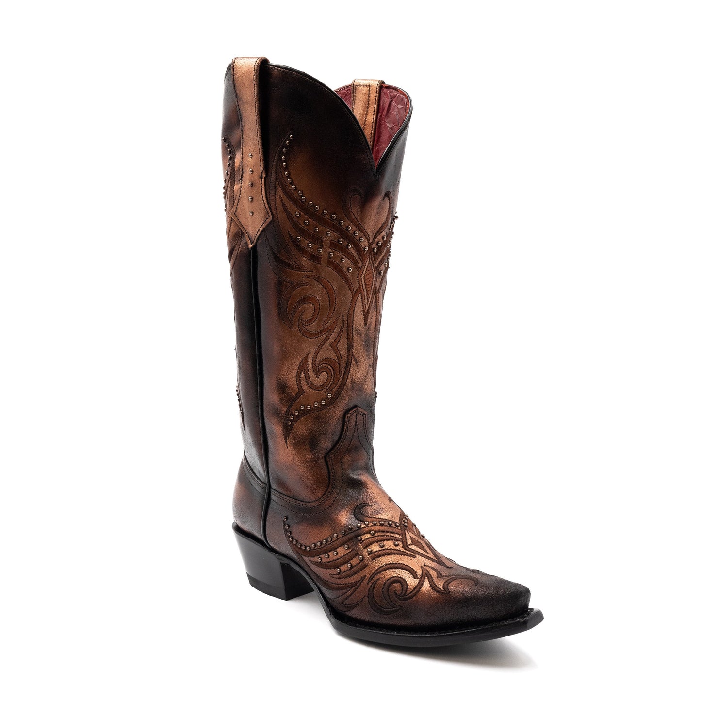 Botas de piel Ferrini Masquerade para mujer, hechas a mano, con punta recortada en color cobre