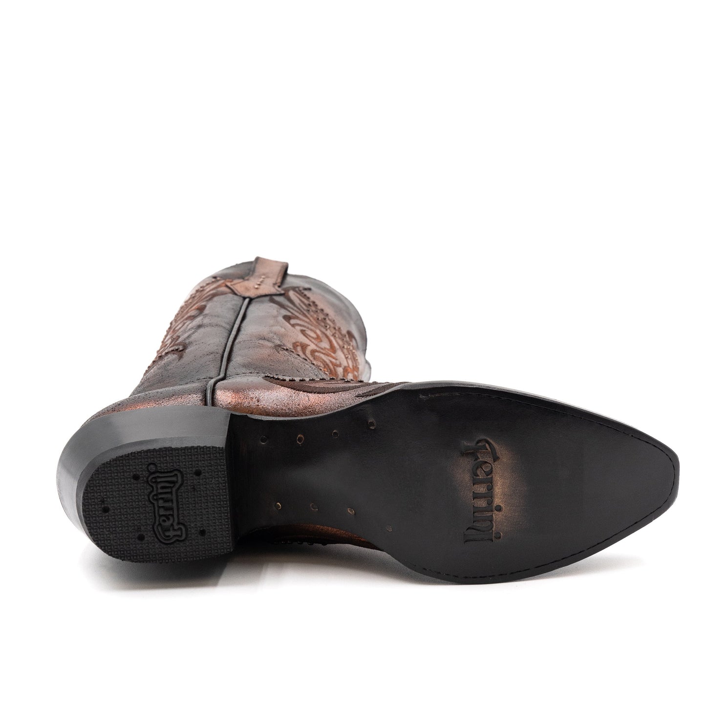 Botas de piel Ferrini Masquerade para mujer, hechas a mano, con punta recortada en color cobre