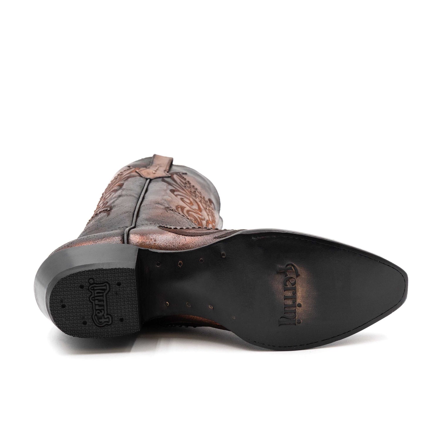 Botas de piel Ferrini Masquerade para mujer, hechas a mano, con punta recortada en color cobre