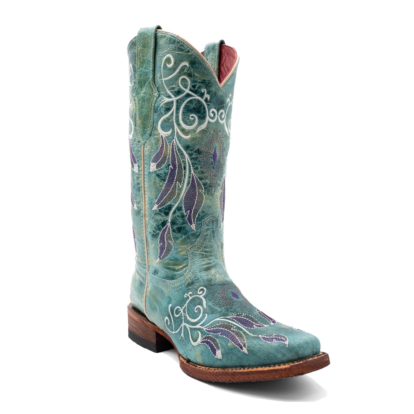 Women's Ferrini Dreamer Leather Boots Handcrafted Square Toe Sea Foam