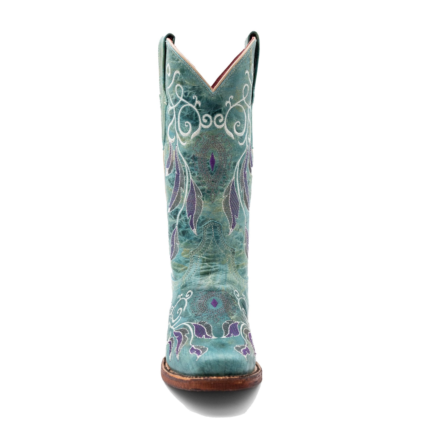 Women's Ferrini Dreamer Leather Boots Handcrafted Square Toe Sea Foam