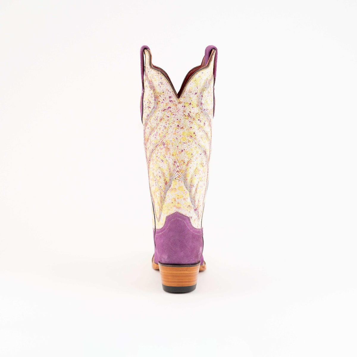 Handcrafted purple Ferrini Candy leather boots with 2-inch cowboy heel and snip toe design