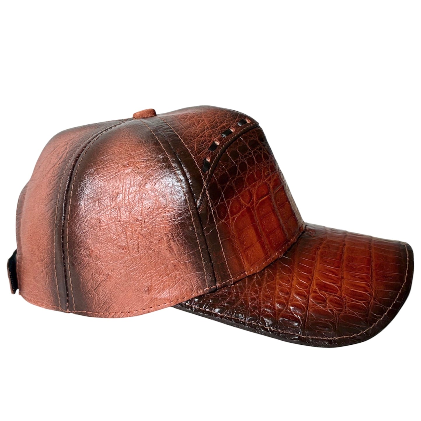 Cognac Caiman Crocodile Alligator Belly Cap Genuine Adjustable Closure Handmade