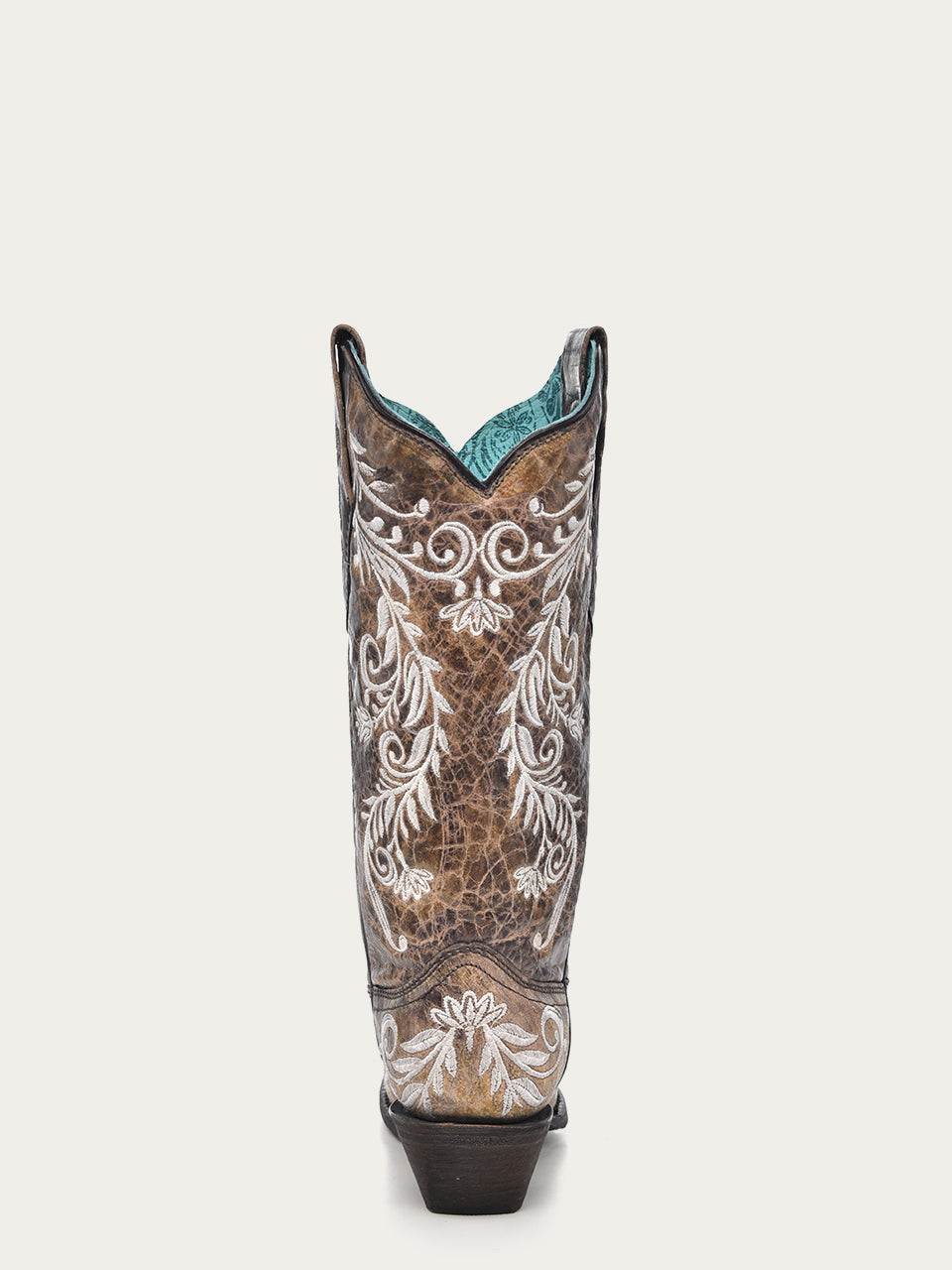 Women's Corral Brown Genuine Leather Boots with Embroidery