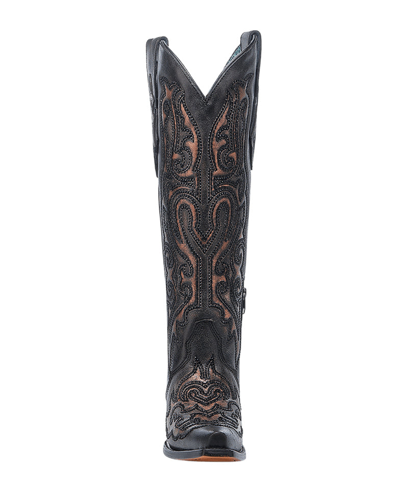 Women's Corral Black Genuine Leather Boots with Bronze Embroidery & Crystals Tall Top