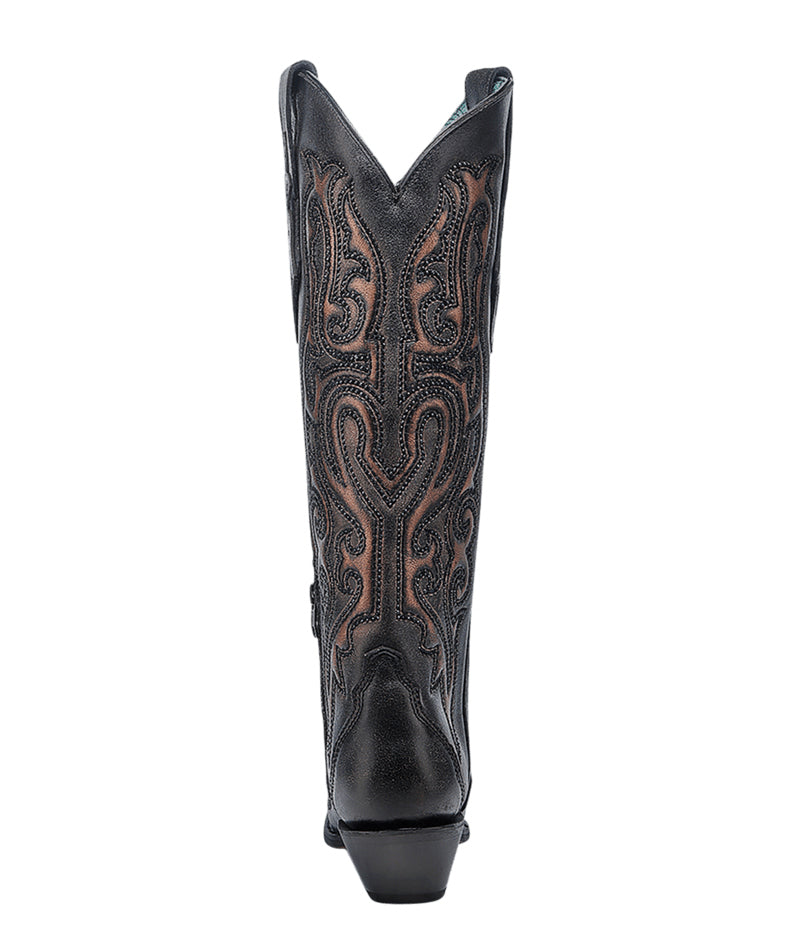 Women's Corral Black Genuine Leather Boots with Bronze Embroidery & Crystals Tall Top