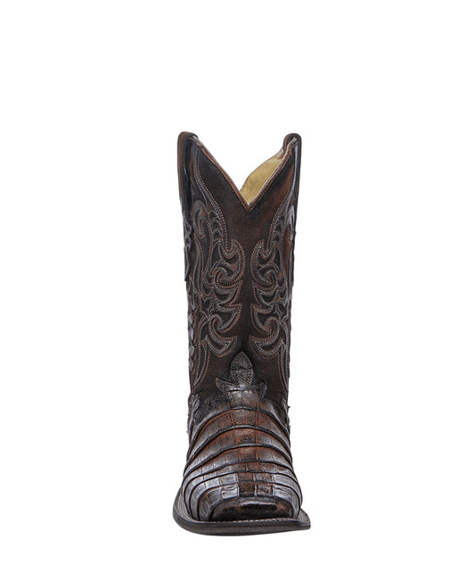 Men's Corral Tan Genuine Caiman Boots with Brown Overlay & Embroidery