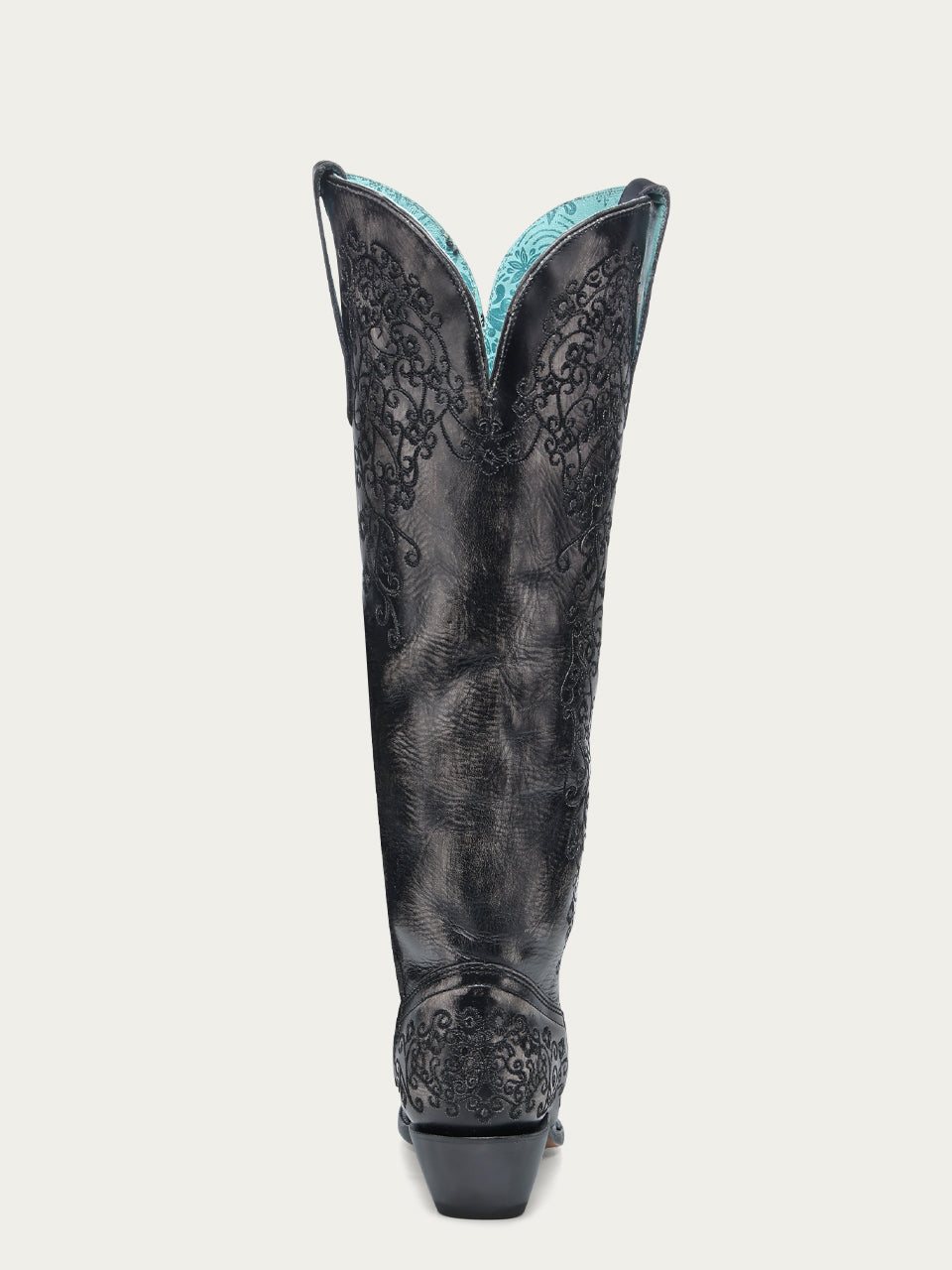 Women's Corral Black Genuine Leather Boots with Bone Floral Embroidery Tall Top